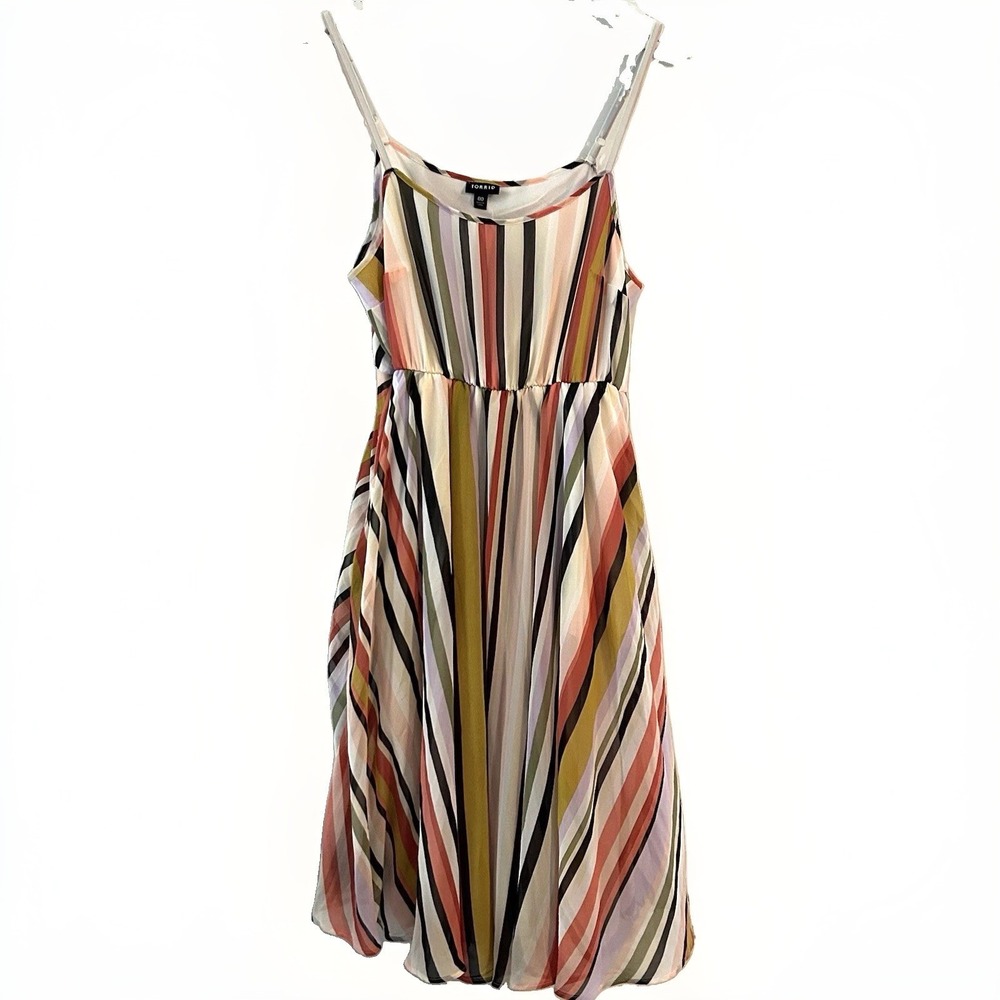 Torrid Multicolor Stripe Chiffon Midi Dress Pockets Sz M/L 00 NWT - Picture 2 of 14